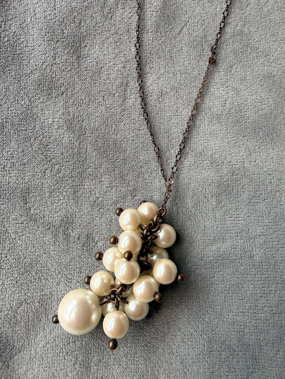 Pearl Cluster Pendant Necklace - Cream Faux Pearl on Bronze Chain